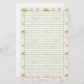 パステルピンクフラワーブロッサム春グリーンライニング 便箋 (正面/裏面)