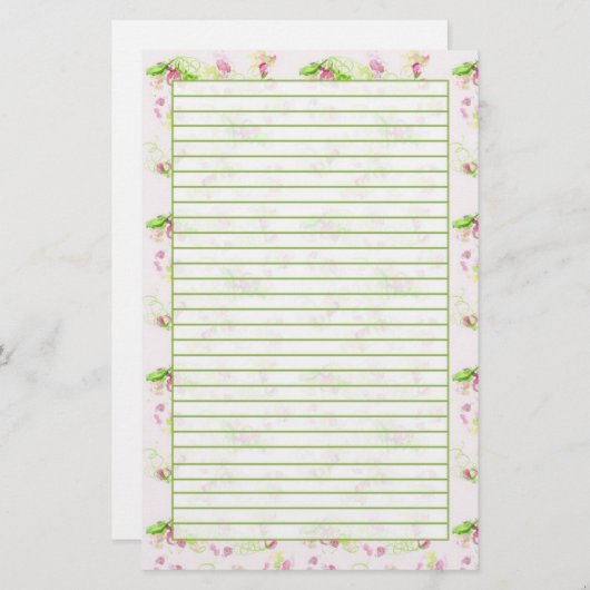 パステルピンクフラワーブロッサム春グリーンライニング 便箋 (正面/裏面)
