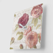 パステルピンクフランスのバラ スクエア壁時計 (傾斜)