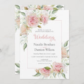 パステルピンクフローラウォーター結婚カラー 招待状 (正面/裏面)