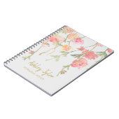 パステルピンクフローラガーリーかわいいパーソナライズされた ノートブック (左側)