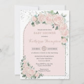 パステルピンクフローラシルバーベイビーシャワーフォトアーチ 招待状 (裏面)