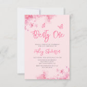 パステルピンクフローラソフトウォーター色21st誕生日 招待状 (正面)