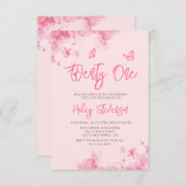 パステルピンクフローラソフトウォーター色21st誕生日 招待状 (正面/裏面)