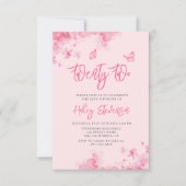 パステルピンクフローラソフトウォーター色22誕生日I 招待状 (正面)