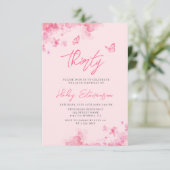 パステルピンクフローラソフトウォーター色30th誕生日 招待状 (スタンド正面)