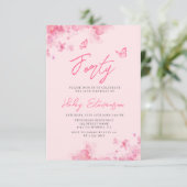 パステルピンクフローラソフトウォーター色40th誕生日 招待状 (スタンド正面)