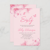 パステルピンクフローラソフトウォーター色60誕生日 招待状 (正面/裏面)