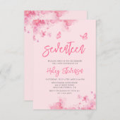 パステルピンクフローラソフトウオータカラー17誕生日 招待状 (正面/裏面)