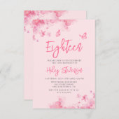 パステルピンクフローラソフトウオータカラー18誕生日 招待状 (正面/裏面)