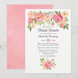 パステルピンクフローラバーチャルベビーまたはブライダルシャワー 招待状