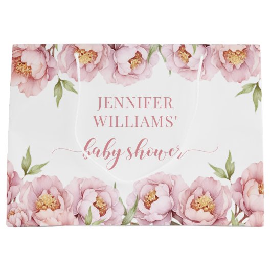 パステルピンクフローラベビーガールシャワー抱き枕 ラージペーパーバッグ (正面)