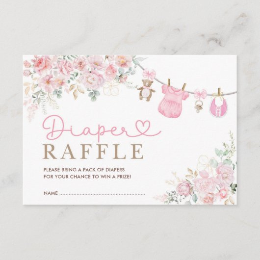 パステルピンクフローラベビーガール服おむつラッフル エンクロージャーカード (正面)