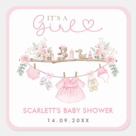 パステルピンクフローラベビーガール服ボホ子供部屋 スクエアシール