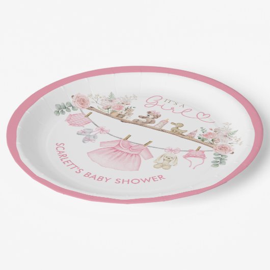 パステルピンクフローラベビーガール服ボホ子供部屋 ペーパープレート (アングル)