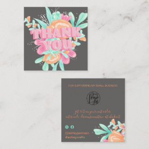 パステルピンクフローラレトロ感謝してい台本注文 スクエア名刺