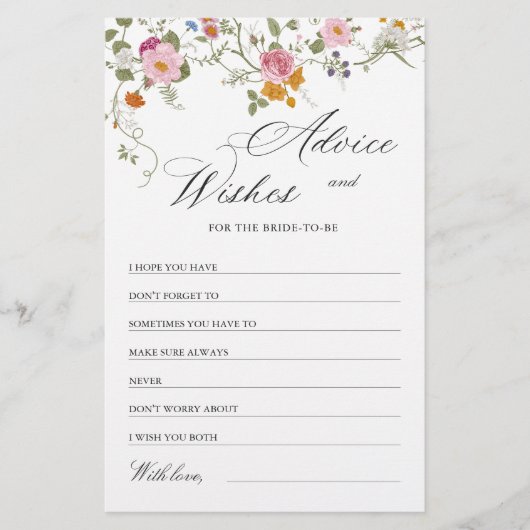 パステルピンクフローラワイルドフラワーアドバイス&ウィッシュズカード (正面)