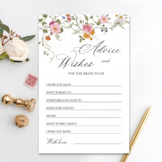 パステルピンクフローラワイルドフラワーアドバイス&ウィッシュズカード