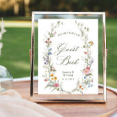 パステルピンクフローラワイルドフラワーゲストブックサイン ポスター