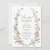 パステルピンクフローラワイルドフラワーズブライダルシャワー 招待状 (正面)