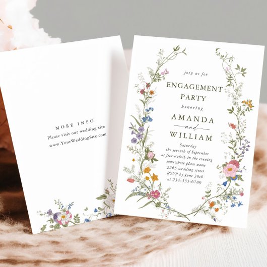 パステルピンクフローラワイルドフラワーズ婚約パーティ 招待状