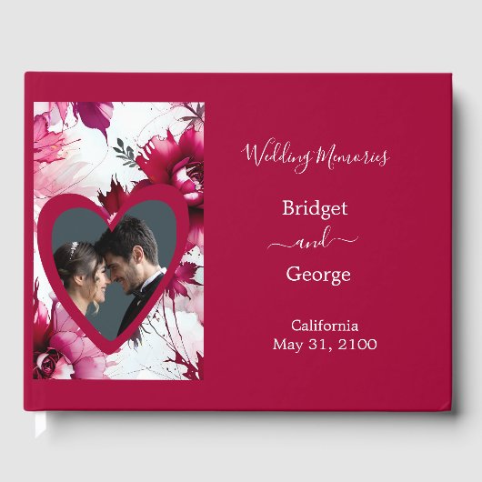 パステルピンクフローラ抽象芸術バラ結婚開花 ゲストブック (正面)