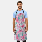 パステルピンクフローラ抽象芸術パターン エプロン (着用した状態)
