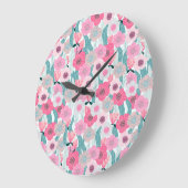 パステルピンクフローラ抽象芸術パターン ラージ壁時計 (傾斜)