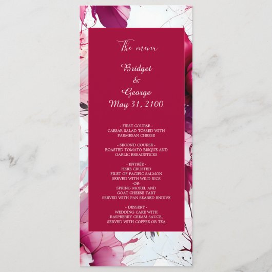 パステルピンクフローラ抽象芸術結婚バラメニュー プログラム (正面)