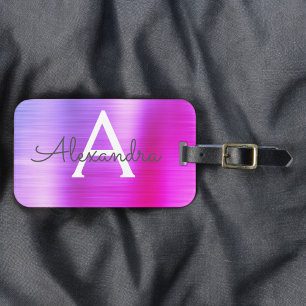 パステルピンクブラシ仕上げメタルモノグラム名イニシャル ラゲッジタグ