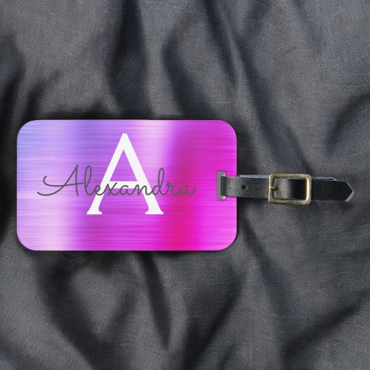 パステルピンクブラシ仕上げメタルモノグラム名イニシャル ラゲッジタグ