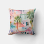 パステルピンクブルーウォーターカラーハウズパームツリーズ クッション (裏面)