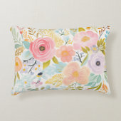 パステルピンクブルーウォーターカラーフローラ植物学 アクセントクッション (正面)