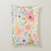 パステルピンクブルーウォーターカラーフローラ植物学 アクセントクッション (正面(垂直))