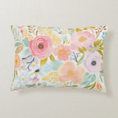 パステルピンクブルーウォーターカラーフローラ植物学 アクセントクッション (裏面)
