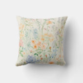 パステルピンクブルーウォーターカラー花模様ワイルドフラワー クッション (裏面)