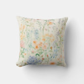 パステルピンクブルーウォーターカラー花模様ワイルドフラワー クッション (正面)