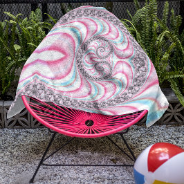 パステルピンクブルーキャンディーケーンスパイラルフラクタル ビーチタオル