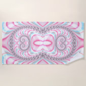 パステルピンクブルーキャンディーケーンスパイラルフラクタル ビーチタオル (正面)