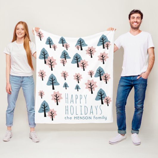 パステルピンクブルークッキーベルスターツリーズクリスマス フリースブランケット (インサイチュ)