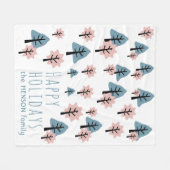 パステルピンクブルークッキーベルスターツリーズクリスマス フリースブランケット (正面(横))