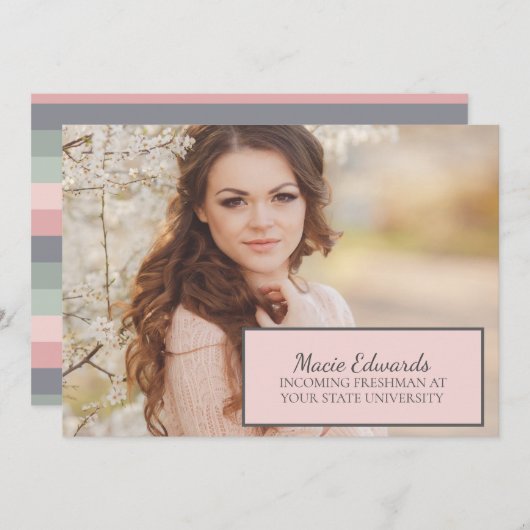 パステルピンクブルーグリーンフォトカレッジトランクパーティー 招待状 (正面/裏面)