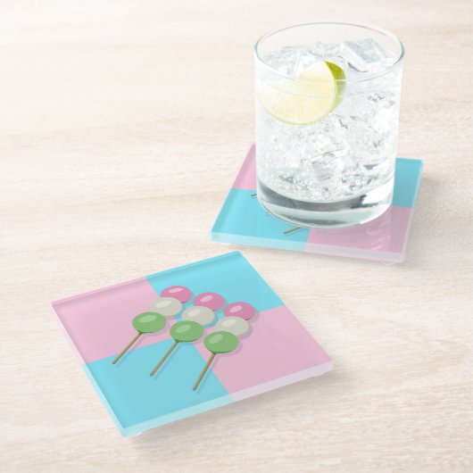 パステルピンクブルーダ市松模様にンゴコースター ガラスコースター (アングル)