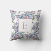 パステルピンクブルーパープルフラワーホワイトモノグラム クッション (裏面)