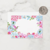 パステルピンクブルーフローラブランチと鳥 ノートカード (正面/裏面インサイチュ)