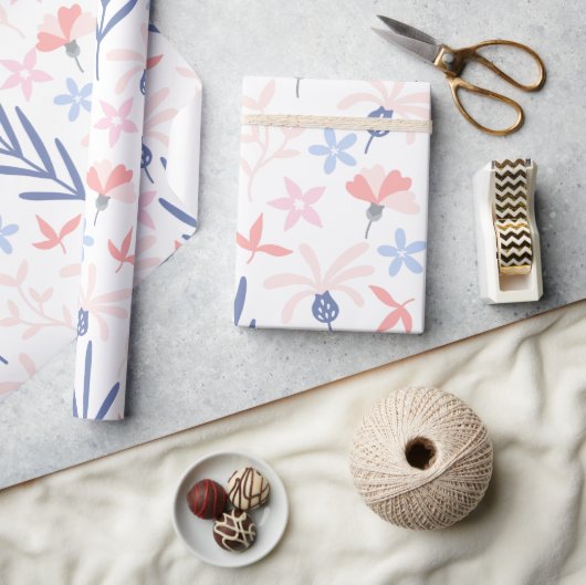 パステルピンクブルーフローラベビーシャワー ラッピングペーパー (クラフト)