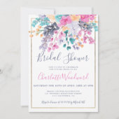 パステルピンクブルーフローラ水彩ブライダルシャワー 招待状 (正面)