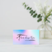 パステルピンクブルーホログラフィックグラデーションロゴ 名刺 (スタンド正面)