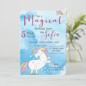 パステルピンクブルーマジカルユニコーンをテーマにした誕生日 招待状 (スタンド正面)