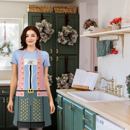 パステルピンクブルーモノグラムナツクラッカー エプロン